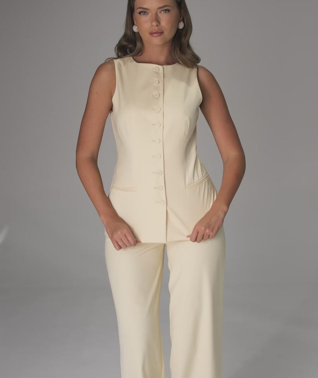 Tailored Wide Leg Trousers - Lemon