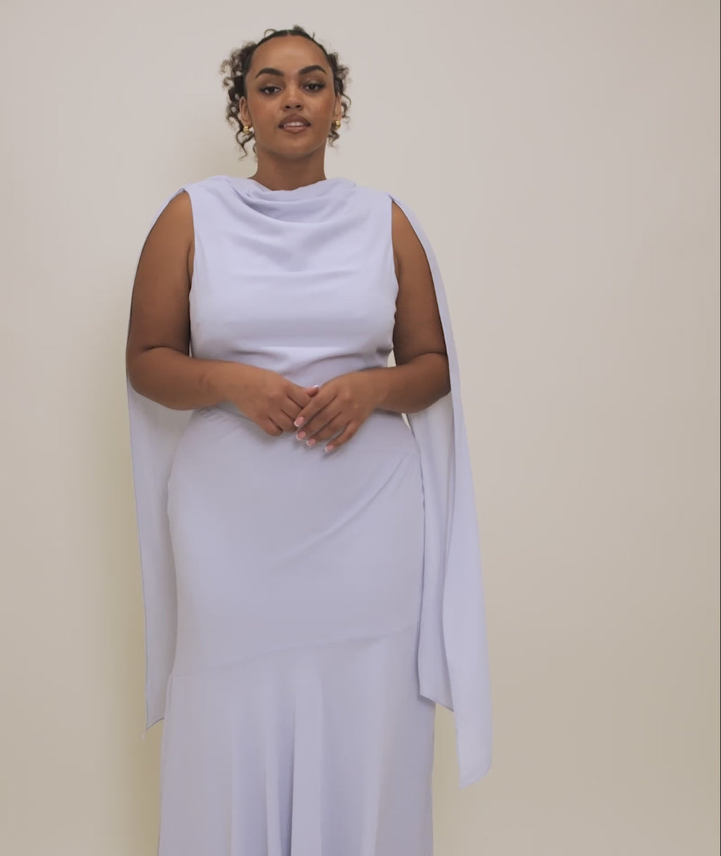 High Cowl Neck Drape Chiffon Bridesmaid Dress - Powder Blue